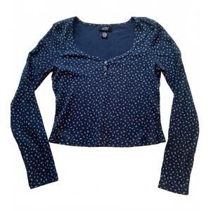 Navy blue floral cropped Henley